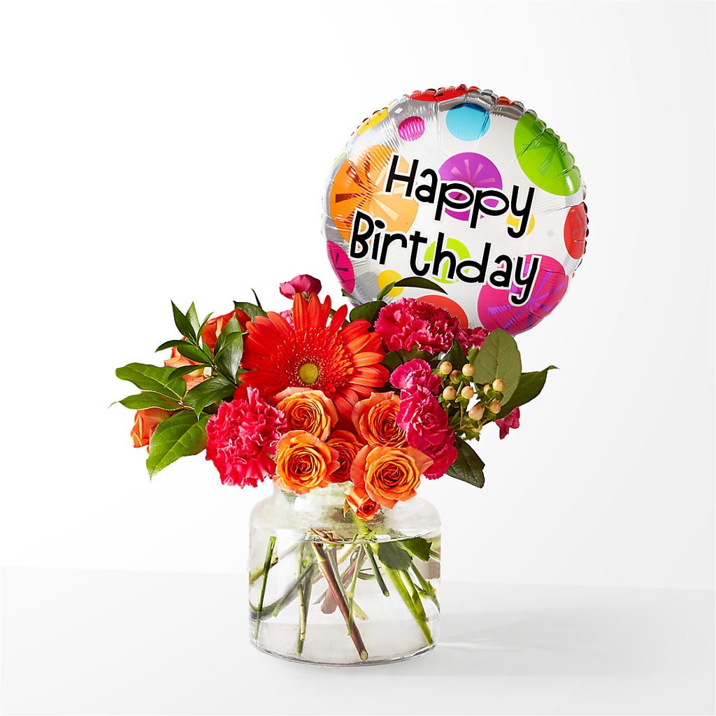 Fiesta Bouquet with Birthday Balloon – Occasions Of Love, Huntersville NC