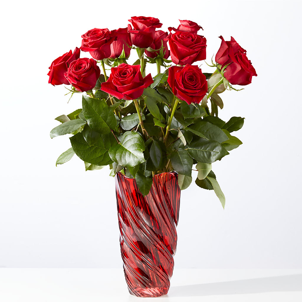 Classic Love Red Rose Bouquet with Luxe Swirl Vase – Occasions Of Love, Huntersville NC